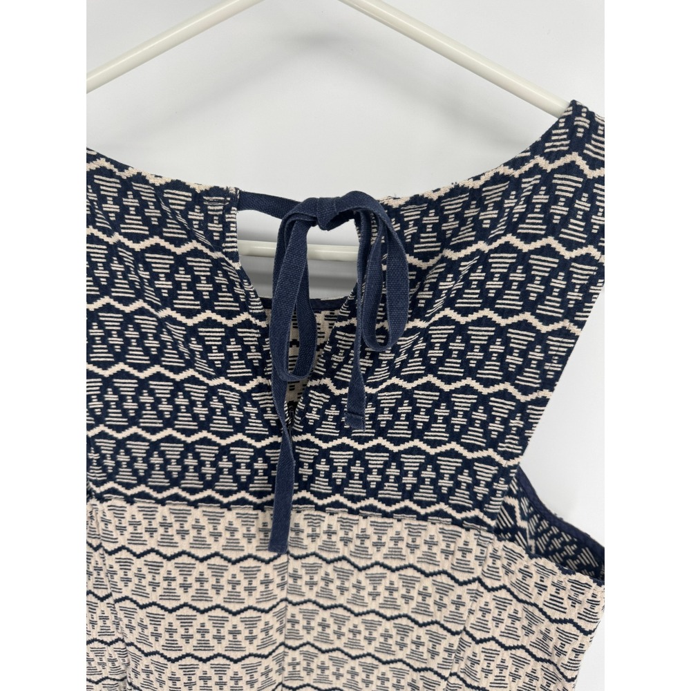 LOFT Navy Blue Cream Geometric Jacquard Sleeveless Shift Dress Womens 8 Tie Back - Picture 6 of 8
